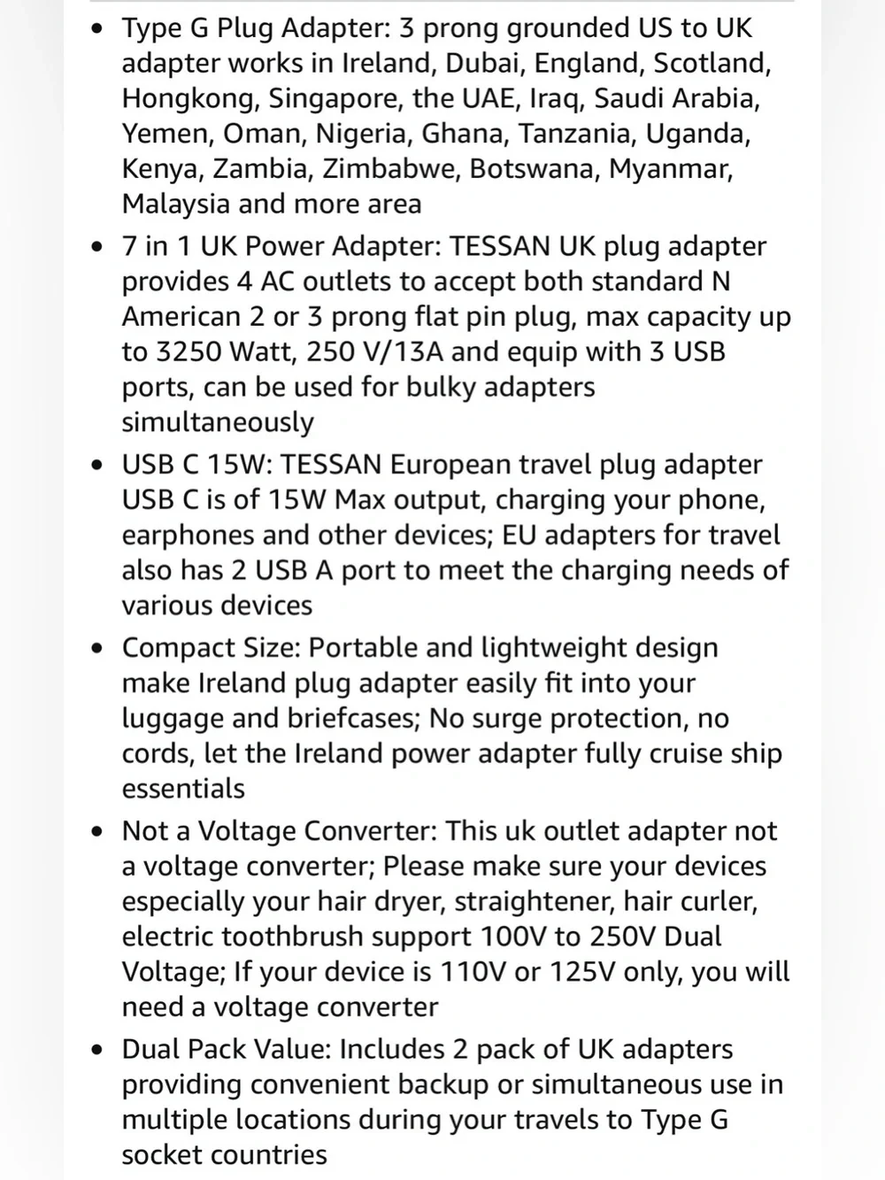 TESSAN UK Adapters for Travel, Type G Adaptor, 2 Pack 4 Outlets 3 USB, NEW